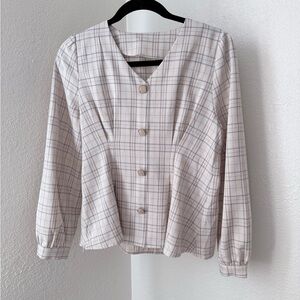 Earth Music & Ecology Cream Plaid Blouse